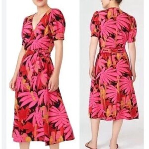 J. Crew Dresses & Skirts - NWT J.Crew Faux‎ Wrap Midi Dress Floral Palm Print Women Size 12